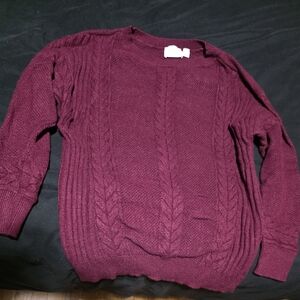 Cyrus Cable Knit Sweater in Wine. Size Small